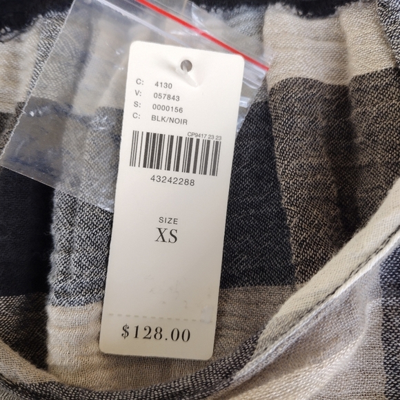 Anthropologie Maeve Plaid Kimono Belted Tunic Dress Black Tan White XS New - Picture 5 of 8